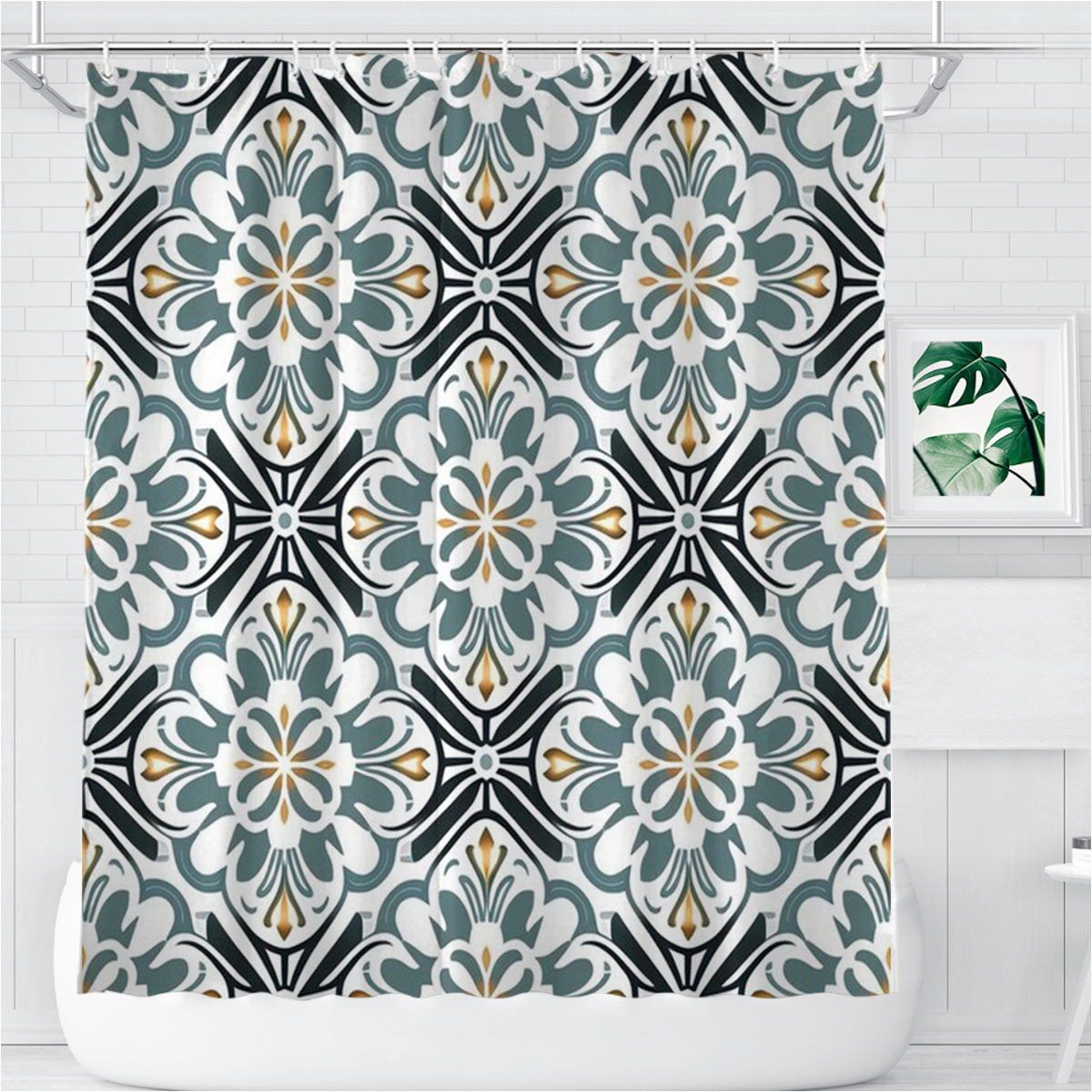 Seamless Pattern With A Geometric Desig Bathroom Shower Curtain Fabric Waterproof | 66 X 72 Inch