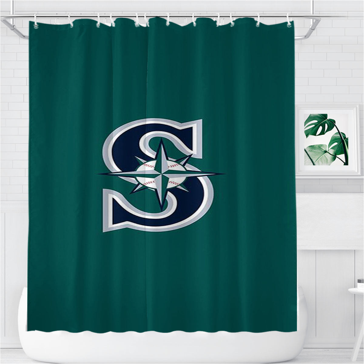 Seattle Mariners Logo Green Bathroom Shower Curtain Fabric Waterproof | 66 X 72 Inch