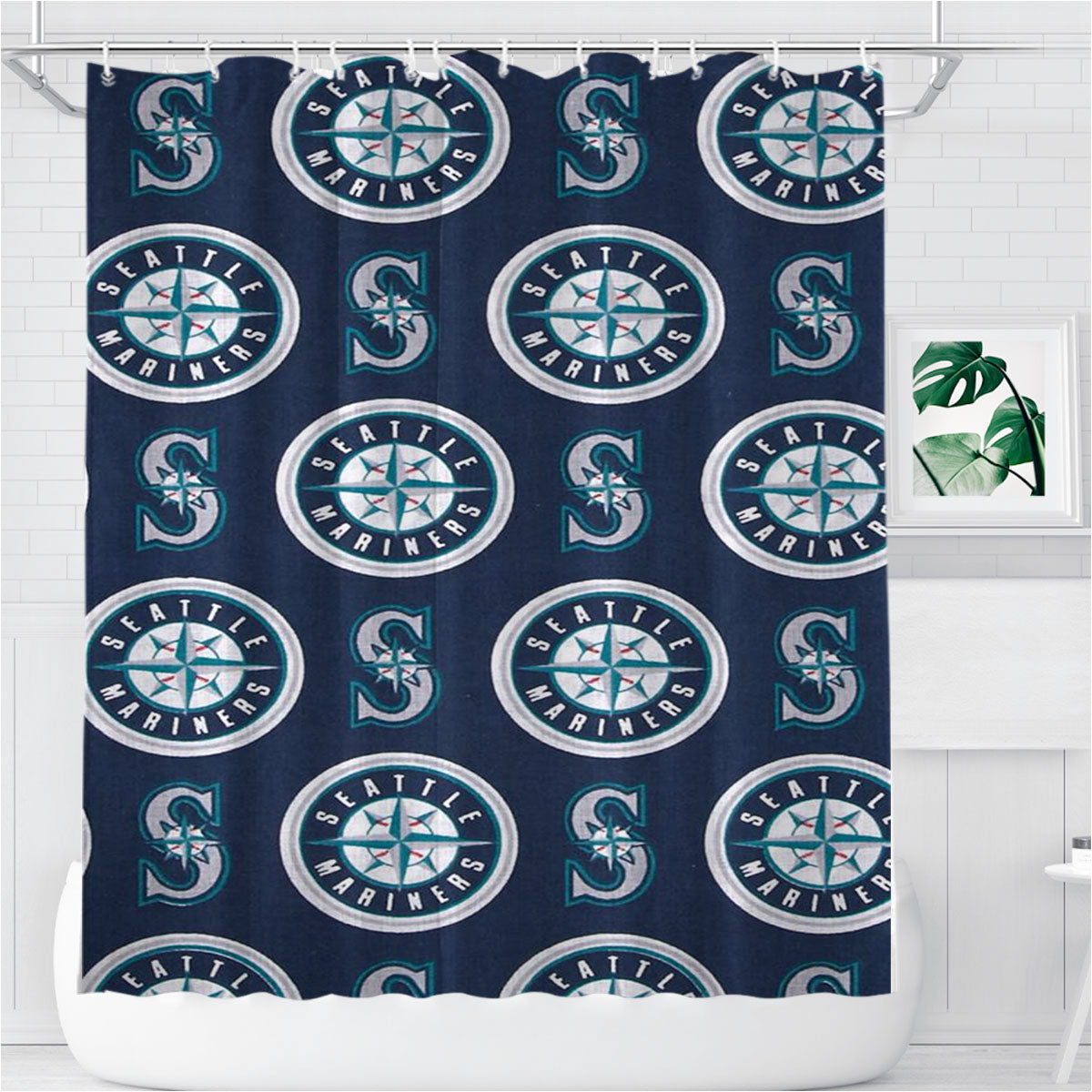 Seattle Mariners Pattern Bathroom Shower Curtain Fabric Waterproof | 66 X 72 Inch