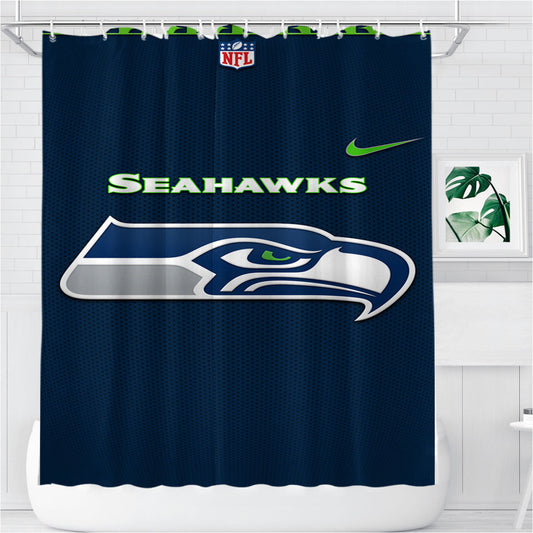 Personalized Seattle Seahawks Fiber Blue Nfl Pictures Shower Curtain Farmhouse Bathroom Decor