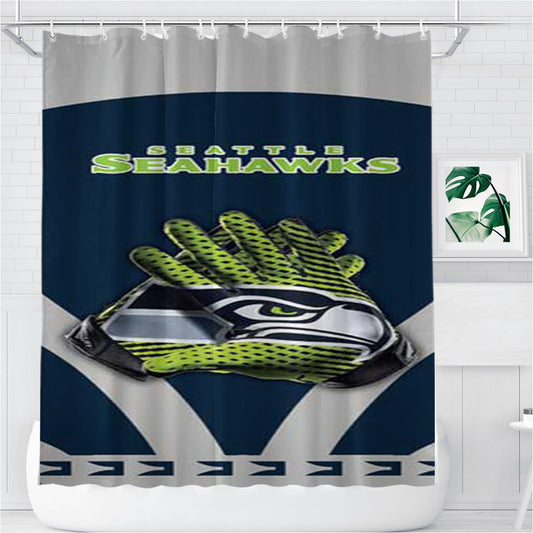 Seattle Seahawks Gloves Blue Grey Bathroom Shower Curtain Fabric Waterproof | 66 X 72 Inch