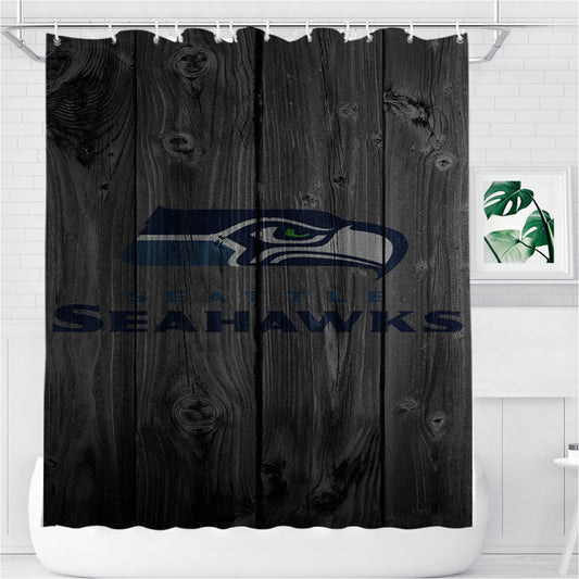 Personalized Seattle Seahawks Nfl Logo Dark Wood Wallpaper Shower Curtain Farmhouse Bathroom Decor