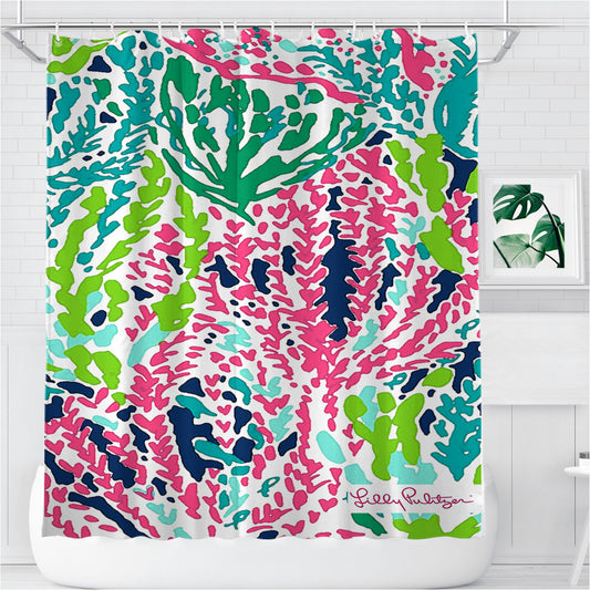 Seaweed Pattern Art Lilly Pulitzer Bathroom Shower Curtain Fabric Waterproof | 66 X 72 Inch