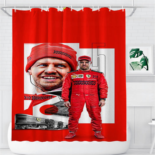 Sebastian Vettel Formula One 4 Bathroom Shower Curtain Fabric Waterproof