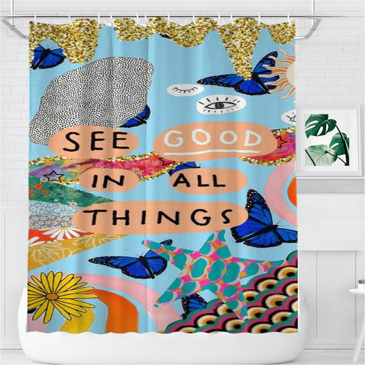 See Good In Sll Things Glitter Pattern Bathroom Shower Curtain Fabric Waterproof