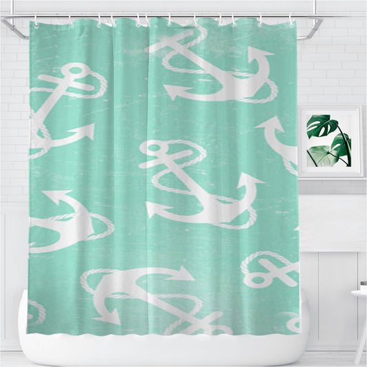 Personalized Serene Ocean Anchors Shower Curtain Farmhouse Bathroom Decor