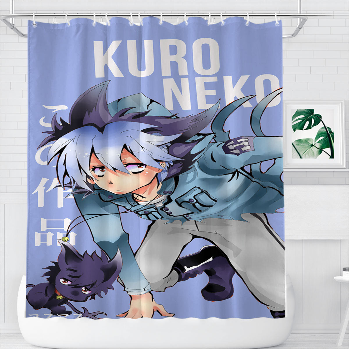 Servamp Kuro Neko Sleepy Ash Anime Bathroom Shower Curtain Fabric Waterproof | 66 X 72 Inch