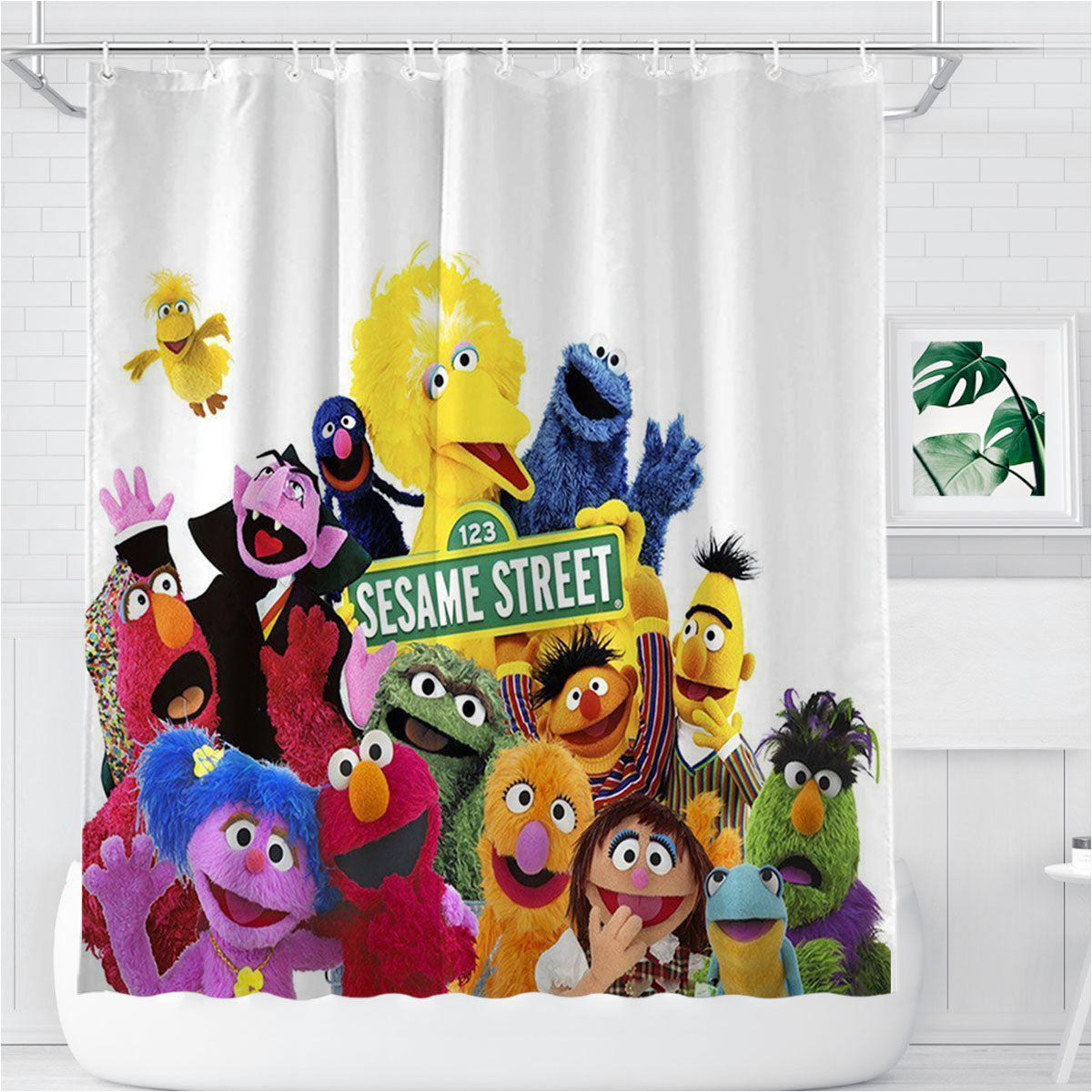 Sesame Street Characters Bathroom Shower Curtain Fabric Waterproof | 66 X 72 Inch