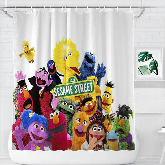 Personalized Sesame Street Characters Shower Curtain Farmhouse Bathroom Decor