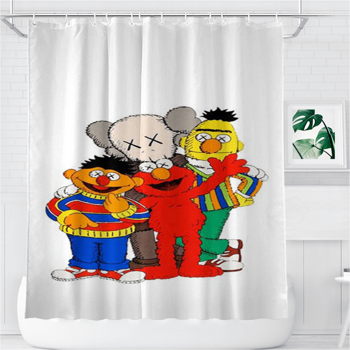 Sesame Street X Kaws Bathroom Shower Curtain Fabric Waterproof | 66 X 72 Inch