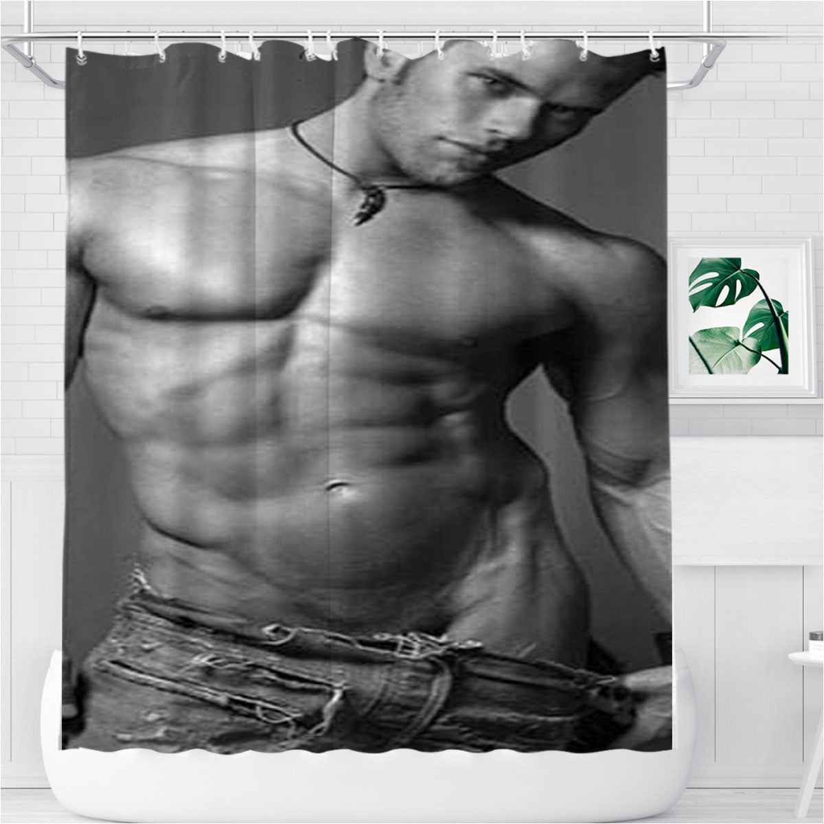 Sexy Guy Grey Jeans Bathroom Shower Curtain Fabric Waterproof | 66 X 72 Inch