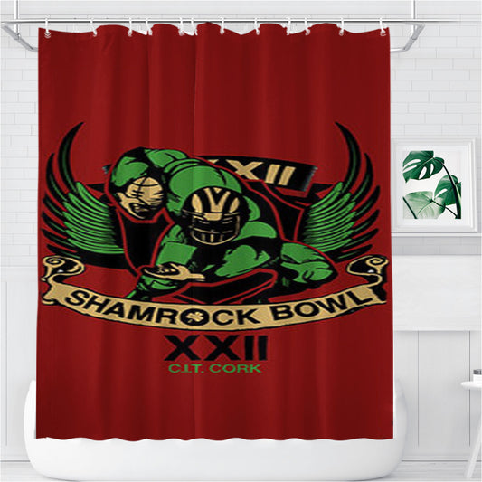 Shamrock Bowl Logo Red Bathroom Shower Curtain Fabric Waterproof | 66 X 72 Inch