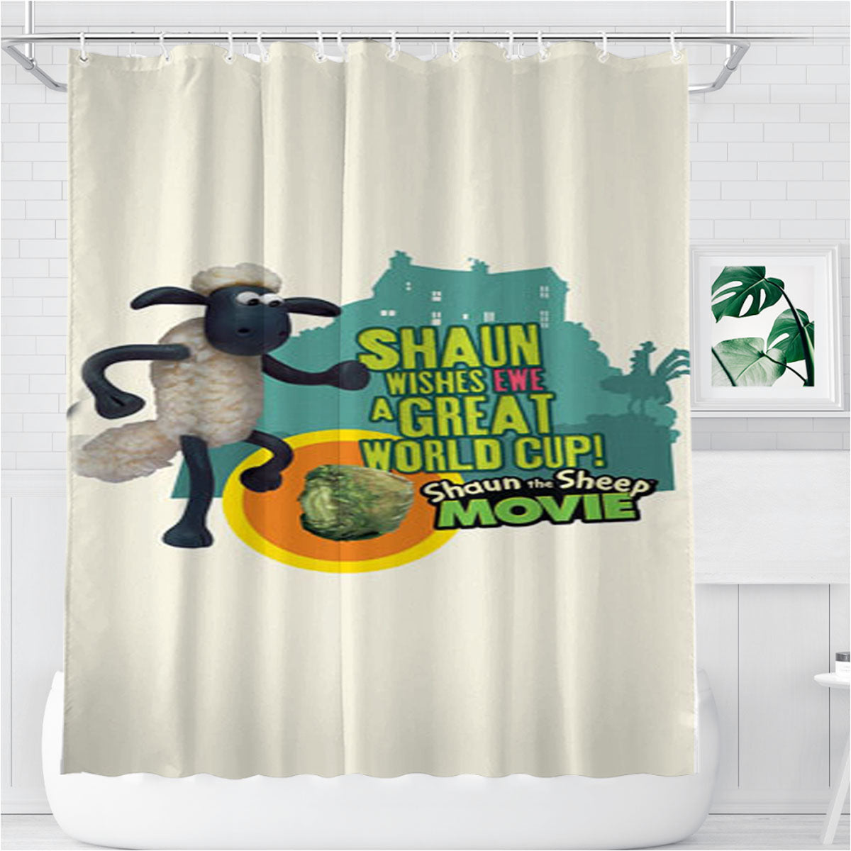 Shaun The Sheep Movie Cover Bathroom Shower Curtain Fabric Waterproof | 66 X 72 Inch