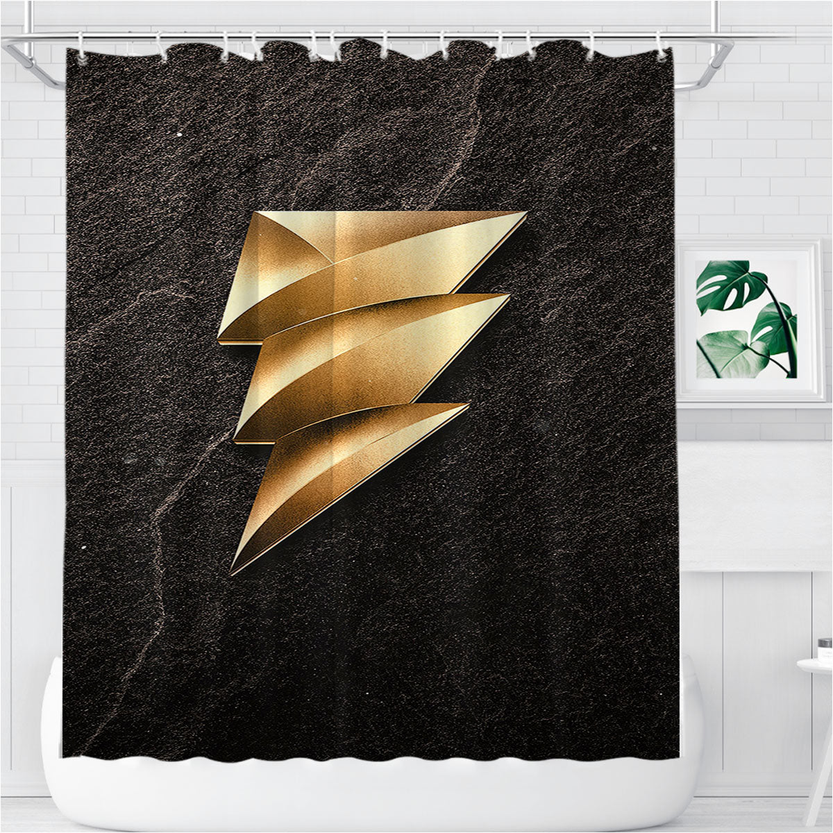 Shazam 019 Golden Lo Bathroom Shower Curtain Fabric Waterproof | 66 X 72 Inch