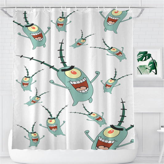 Sheldon J Plankton Pattern Bathroom Shower Curtain Fabric Waterproof | 66 X 72 Inch
