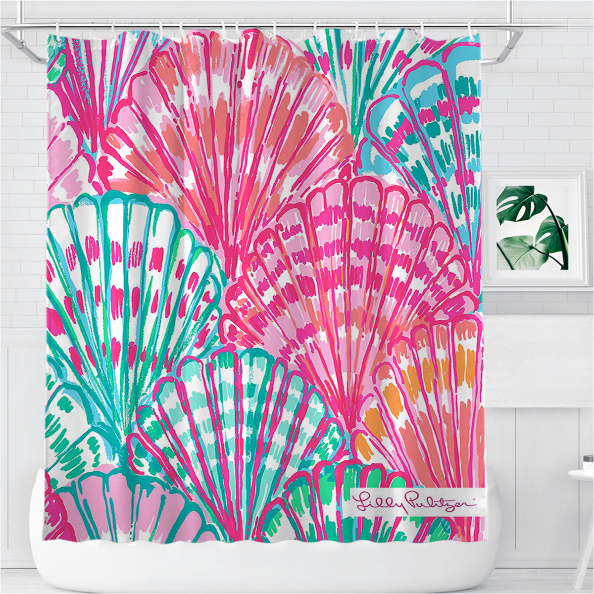 Shell Pattern Lilly Pulitzer Bathroom Shower Curtain Fabric Waterproof | 66 X 72 Inch