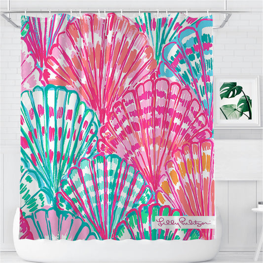 Shell Pattern Lilly Pulitzer Bathroom Shower Curtain Fabric Waterproof | 66 X 72 Inch