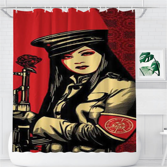 Shepard Fairey Female Soldier Bathroom Shower Curtain Fabric Waterproof | 66 X 72 Inch
