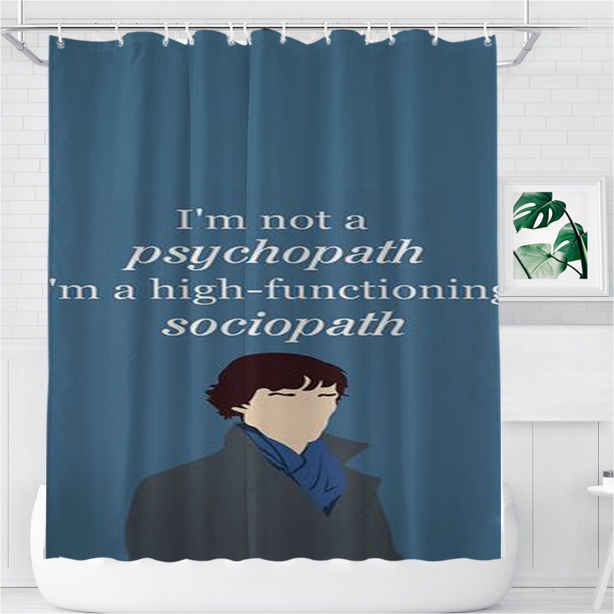 Sherlock Bbc Sociopath Quote Bathroom Shower Curtain Fabric Waterproof | 66 X 72 Inch