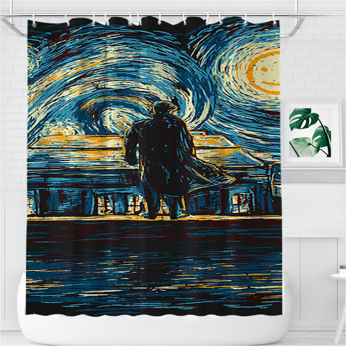 Sherlock Holmes Van Gogh Bathroom Shower Curtain Fabric Waterproof | 66 X 72 Inch
