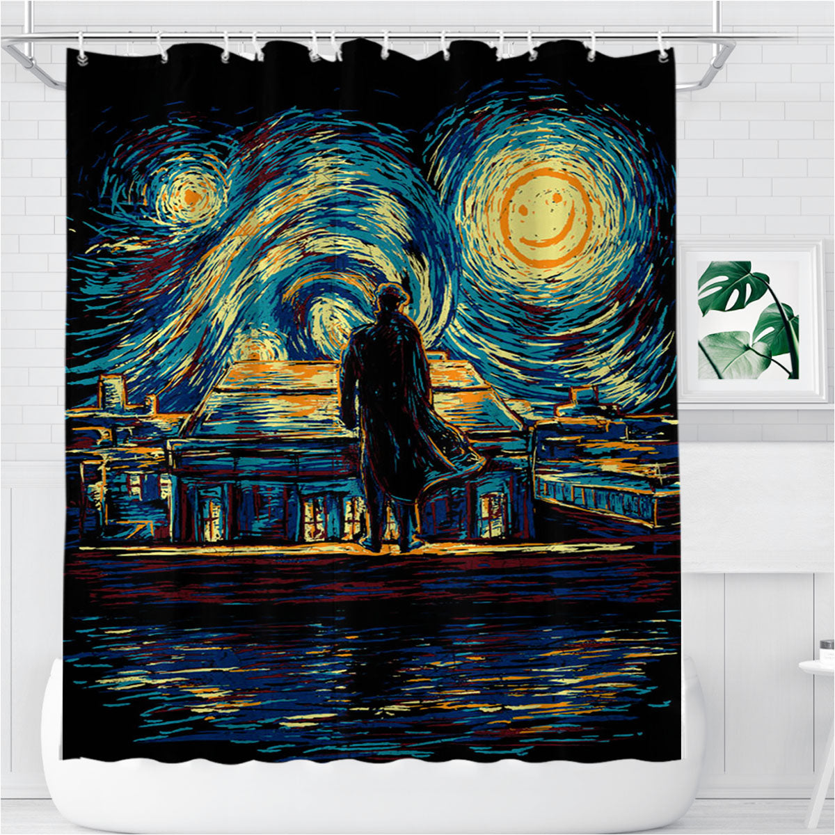 Sherlock Holmes Vangogh Starry Night Bathroom Shower Curtain Fabric Waterproof | 66 X 72 Inch
