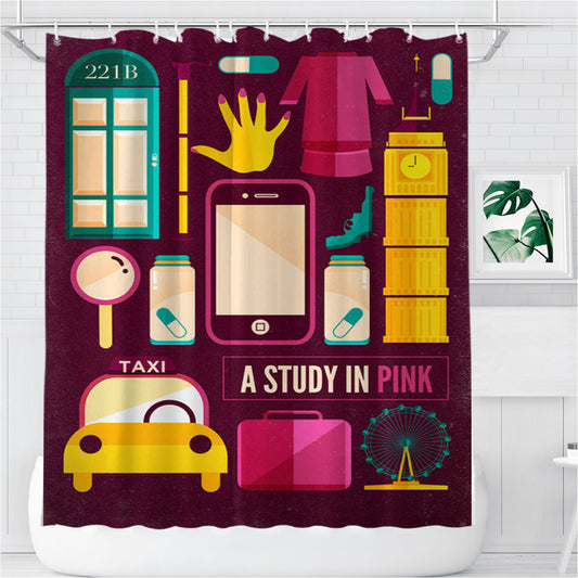 Personalized Sherlock Study In Pink Shower Curtain Farmhouse Bathroom Decor