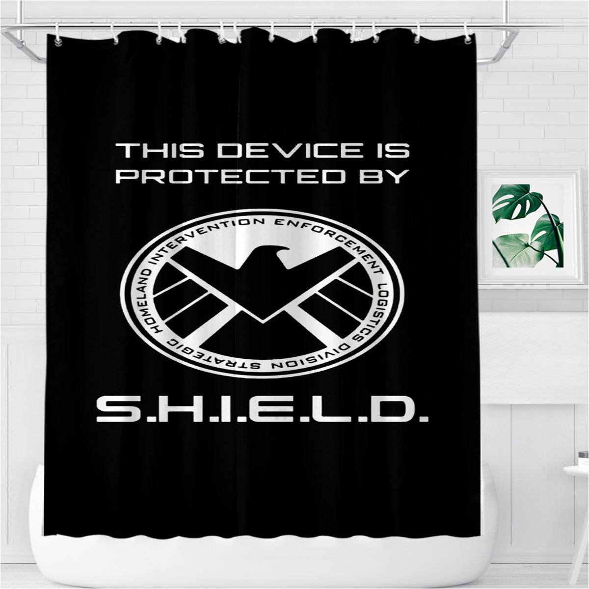 Shield Phone Bathroom Shower Curtain Fabric Waterproof | 66 X 72 Inch