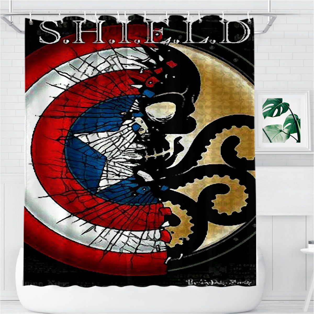 Shield X Hydra Marvel Bathroom Shower Curtain Fabric Waterproof | 66 X 72 Inch