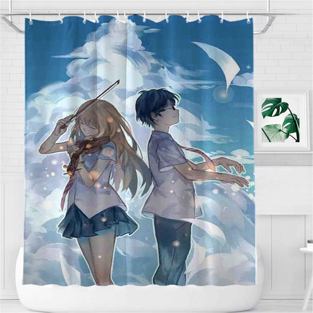 Shigatsu Wa Kimi No Uso Your Lie Bathroom Shower Curtain Fabric Waterproof | 66 X 72 Inch