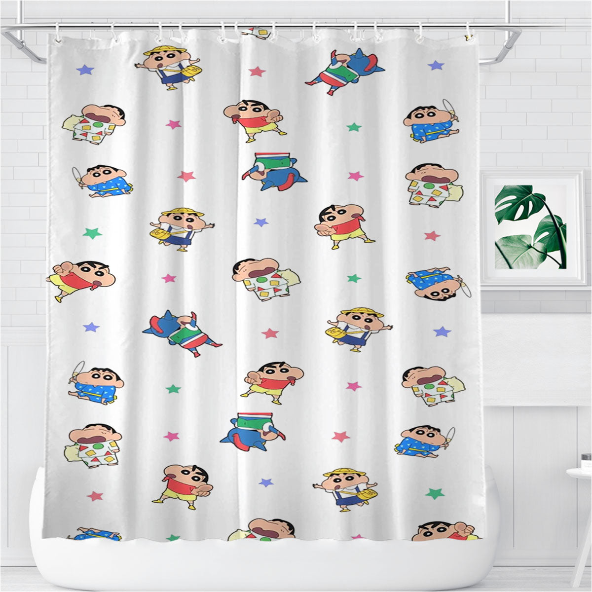 Shin Chan Action Kamen Shiro Pattern Bathroom Shower Curtain Fabric Waterproof | 66 X 72 Inch