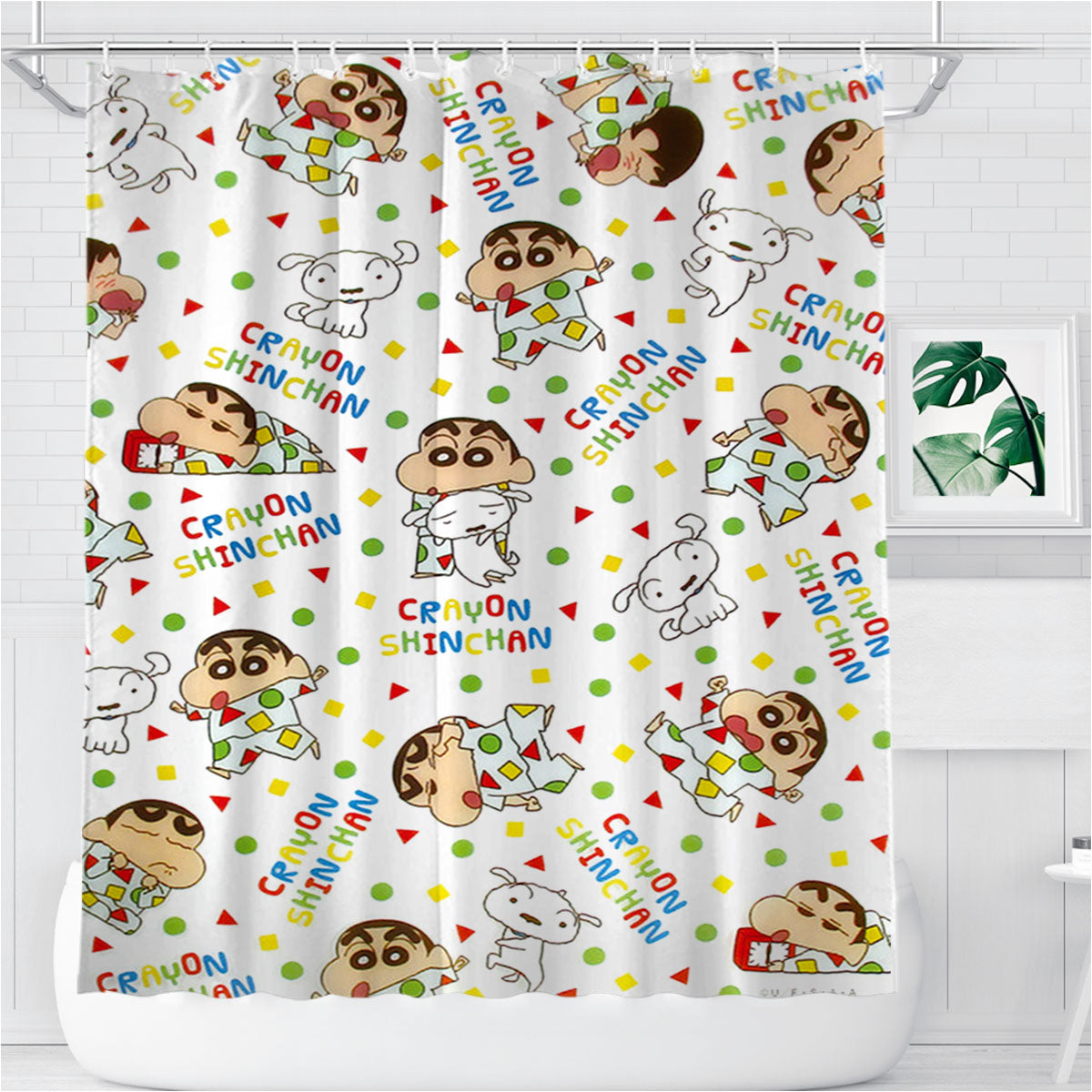 Shin Chan With Pajamas Pattern Collage Bathroom Shower Curtain Fabric Waterproof | 66 X 72 Inch