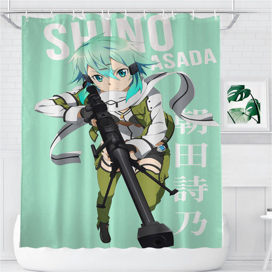 Personalized Shino Asada Sword Art Online Anime Shower Curtain Farmhouse Bathroom Decor