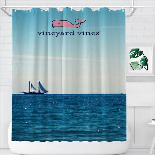 Personalized Ship Vineyard Vines Shower Curtain Farmhouse Bathroom Decor