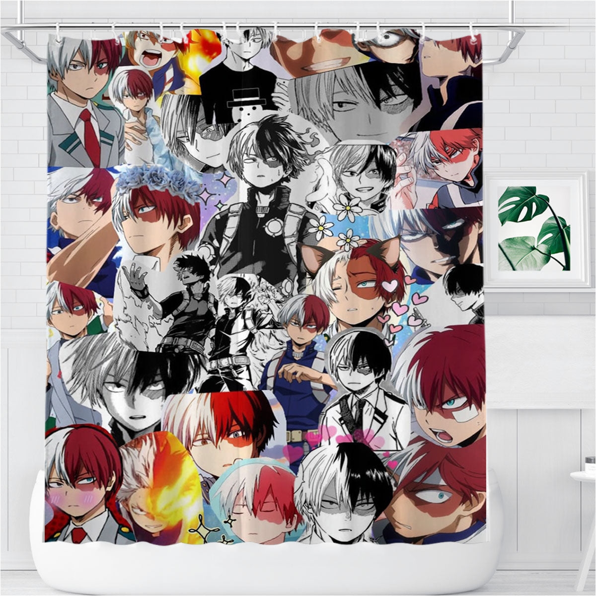 Shoto Todoroki Boku No Hero Academia Collage Bathroom Shower Curtain Fabric Waterproof | 66 X 72 Inch