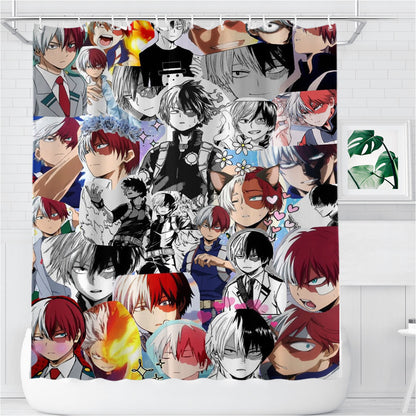 Shoto Todoroki Boku No Hero Academia Collage Bathroom Shower Curtain Fabric Waterproof | 66 X 72 Inch