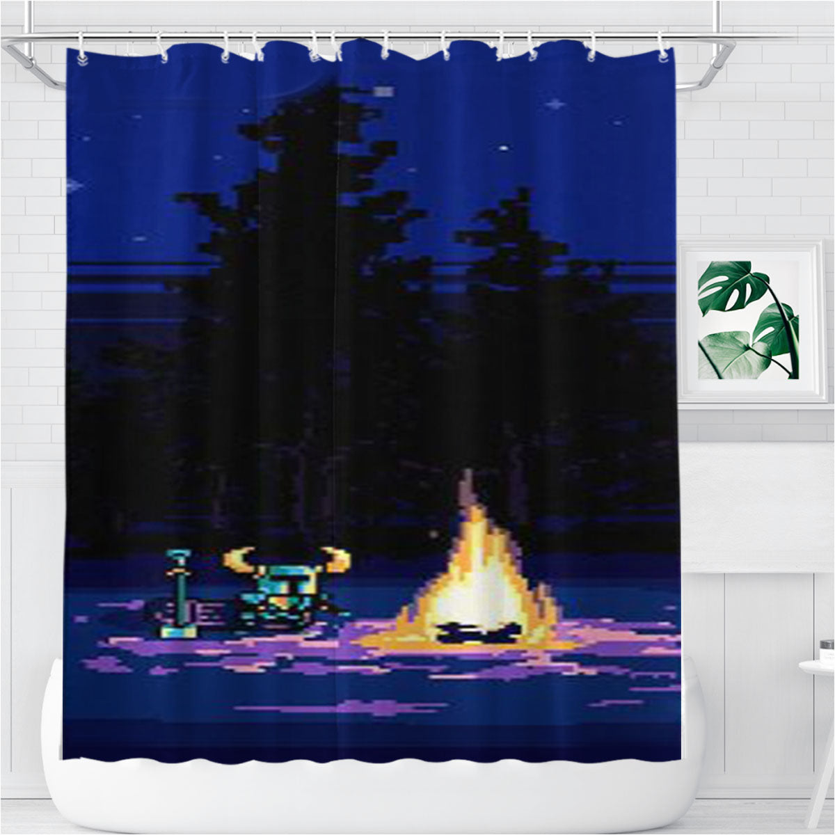 Shovel Knight Bonfire Bathroom Shower Curtain Fabric Waterproof | 66 X 72 Inch