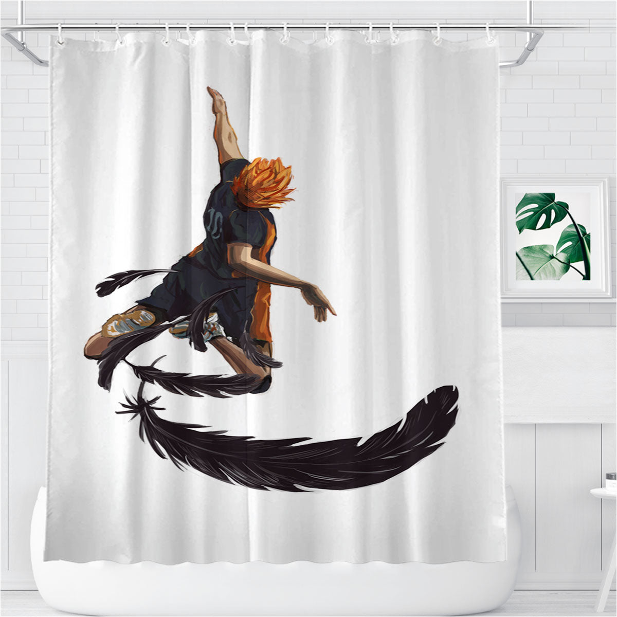 Shoyo Hinata Spike Black Crows Wings Haikyuu Bathroom Shower Curtain Fabric Waterproof | 66 X 72 Inch