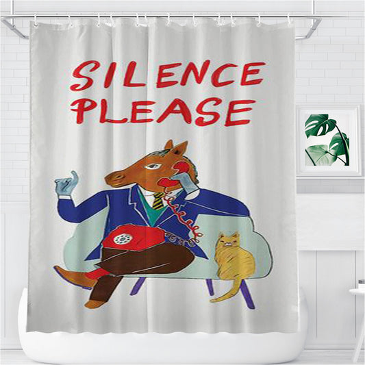 Silence Please Bathroom Shower Curtain Fabric Waterproof | 66 X 72 Inch