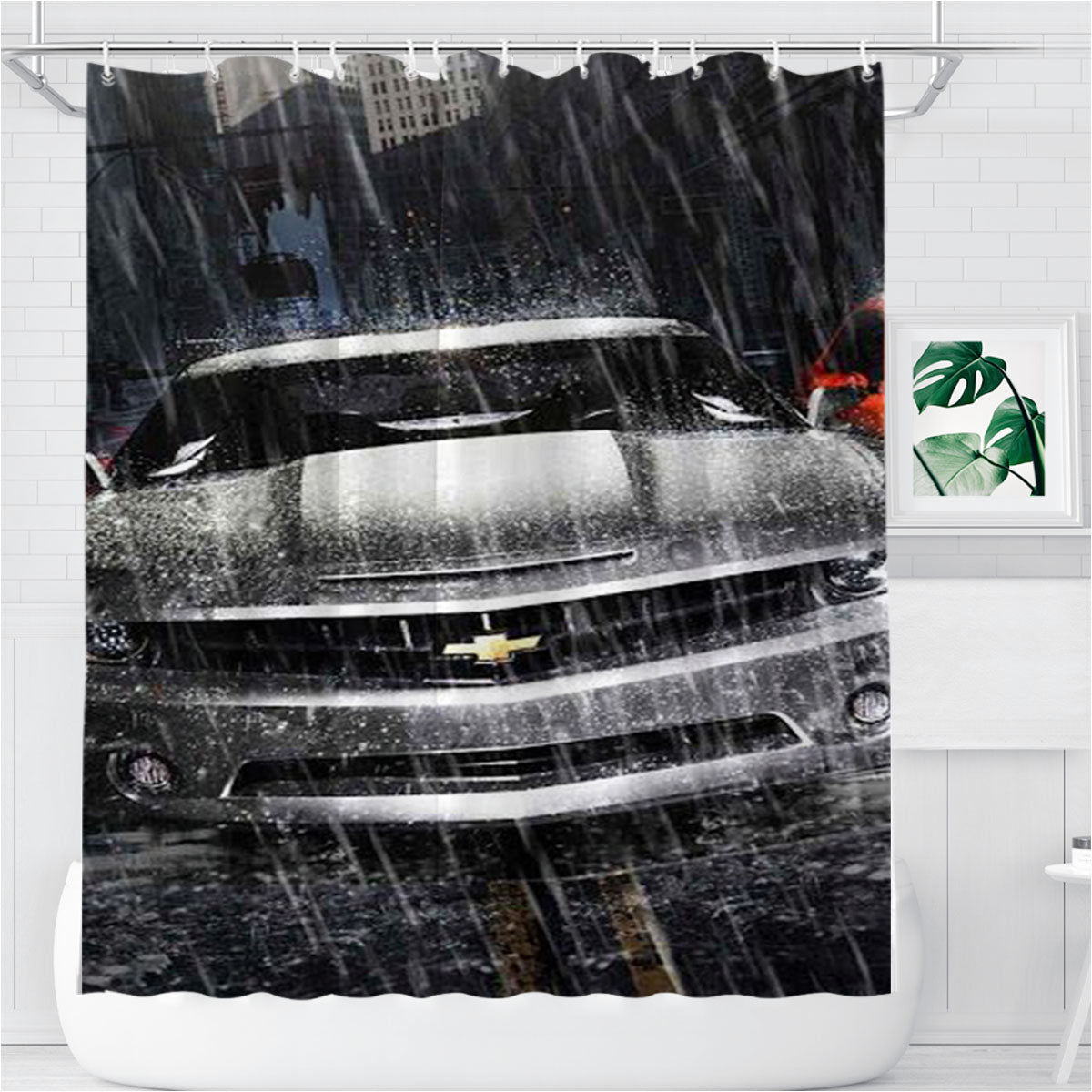 Silver Chevrolet Camaro Bathroom Shower Curtain Fabric Waterproof | 66 X 72 Inch