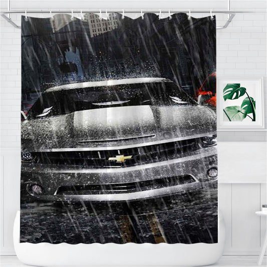Personalized Silver Chevrolet Camaro Shower Curtain Farmhouse Bathroom Decor