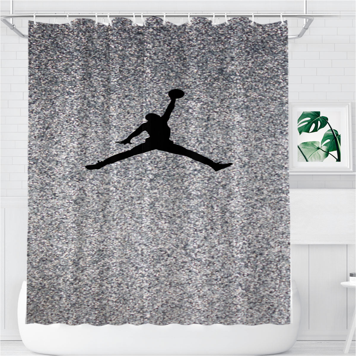 Silver Glitter Air Jordan Logo Bathroom Shower Curtain Fabric Waterproof | 66 X 72 Inch