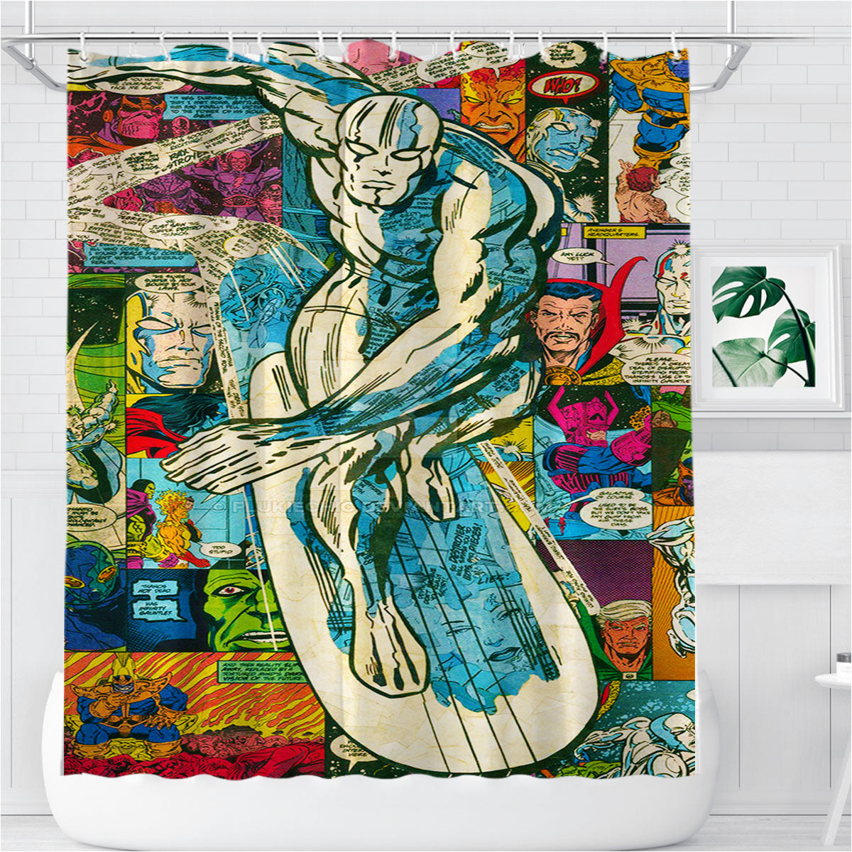 Silver Surfer Comic Bathroom Shower Curtain Fabric Waterproof | 66 X 72 Inch