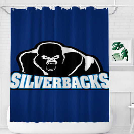 Silverback Baseball Logo Blue Bathroom Shower Curtain Fabric Waterproof | 66 X 72 Inch