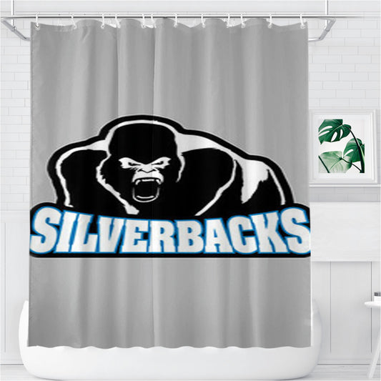 Silverback Baseball Logo Gray Bathroom Shower Curtain Fabric Waterproof | 66 X 72 Inch