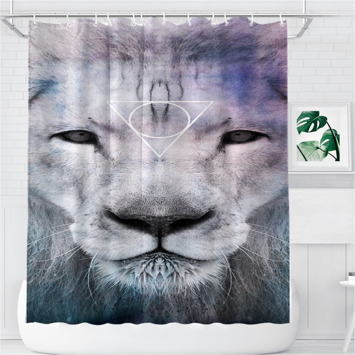 Simba White Triangle Bathroom Shower Curtain Fabric Waterproof | 66 X 72 Inch