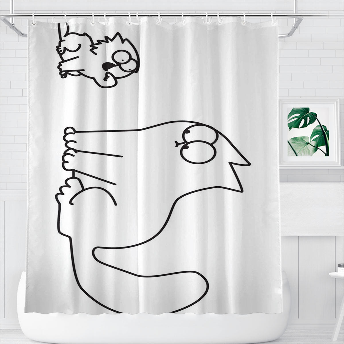 Simon Cat Bathroom Shower Curtain Fabric Waterproof | 66 X 72 Inch