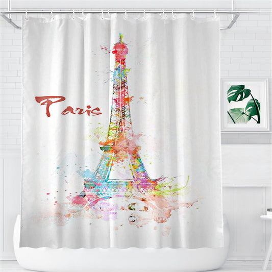 Simple Paris Design Bathroom Shower Curtain Fabric Waterproof | 66 X 72 Inch
