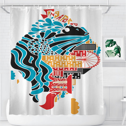 Singapore Art Cover Bathroom Shower Curtain Fabric Waterproof | 66 X 72 Inch