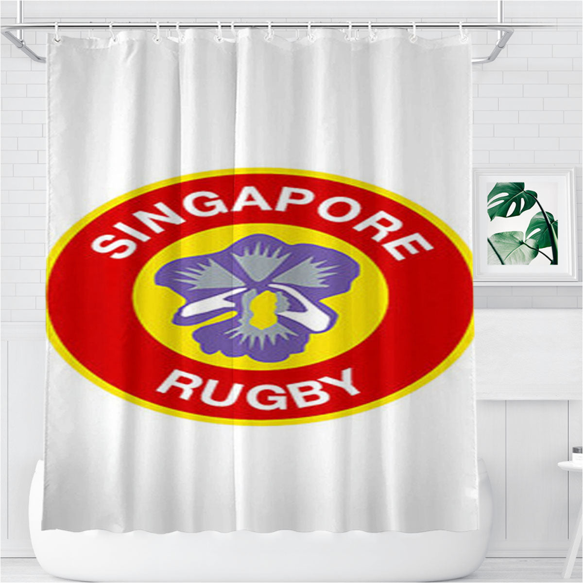 Singapore Rugby Bathroom Shower Curtain Fabric Waterproof | 66 X 72 Inch
