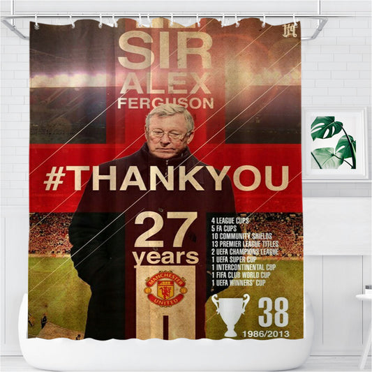 Sir Alex Ferguson Thank You Bathroom Shower Curtain Fabric Waterproof | 66 X 72 Inch